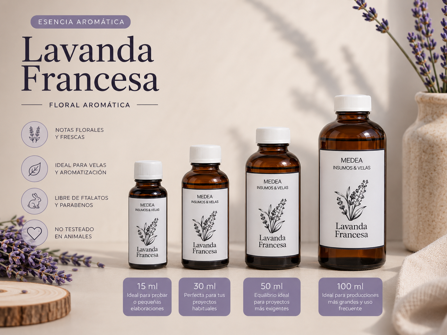 Esencia aromática Lavanda Francesa para velas en 15, 30, 50 y 100 ml